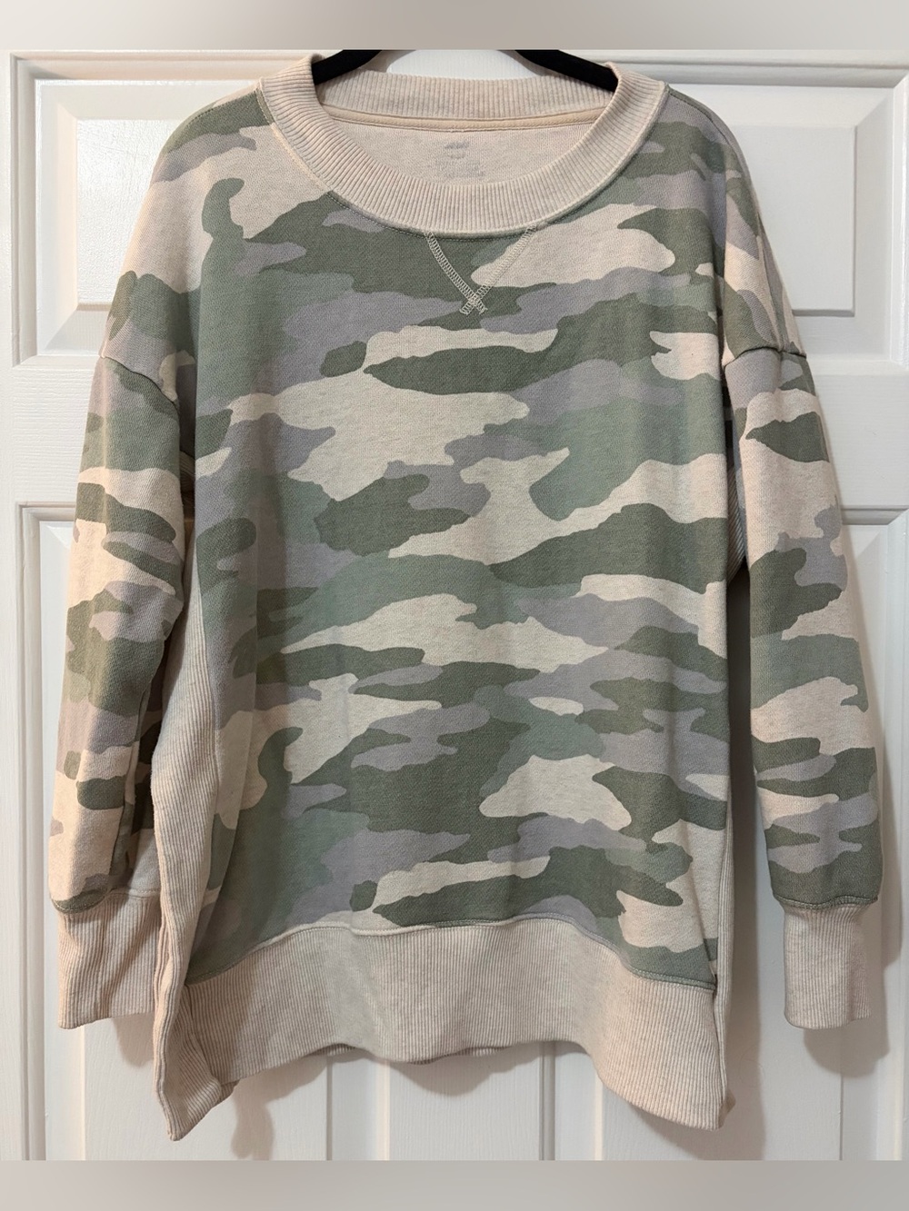 Aerie Oversized Desert Drive Crewneck Sweatshirt in Camouflage